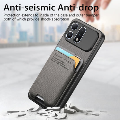 For Honor Win Turbo 5G Twill Fabric Ultra-thin Hinge Card Bag Holder Back Phone Case(Gray)