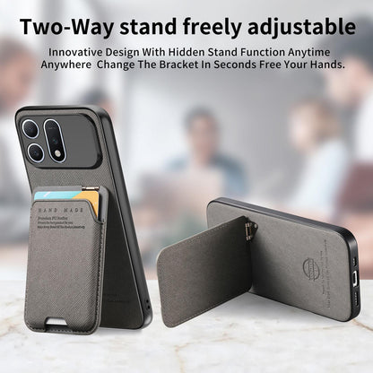 For Honor Win Turbo 5G Twill Fabric Ultra-thin Hinge Card Bag Holder Back Phone Case(Gray)