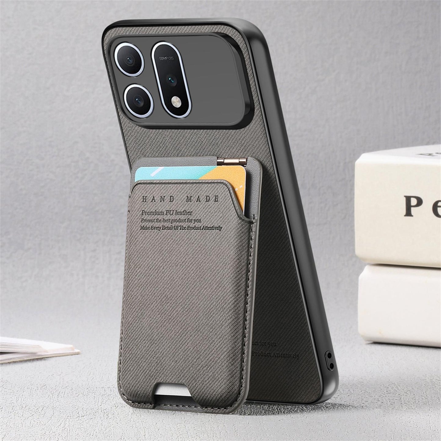 For Honor Win Turbo 5G Twill Fabric Ultra-thin Hinge Card Bag Holder Back Phone Case(Gray)