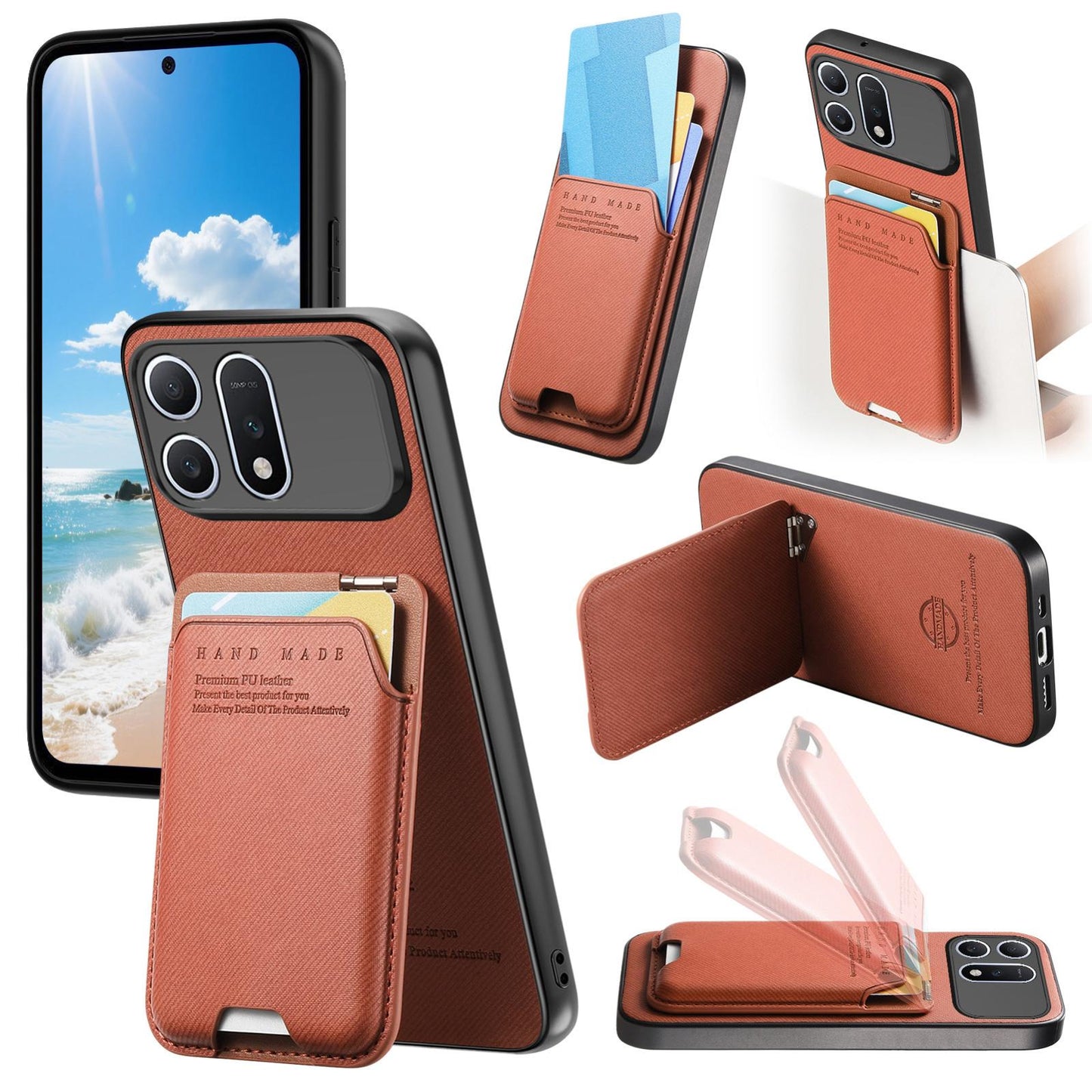 For Honor Win Turbo 5G Twill Fabric Ultra-thin Hinge Card Bag Holder Back Phone Case(Brown)