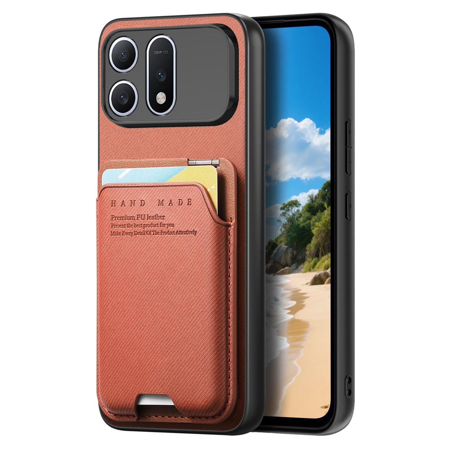 For Honor Win Turbo 5G Twill Fabric Ultra-thin Hinge Card Bag Holder Back Phone Case(Brown)