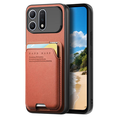 For Honor Win Turbo 5G Twill Fabric Ultra-thin Hinge Card Bag Holder Back Phone Case(Brown)