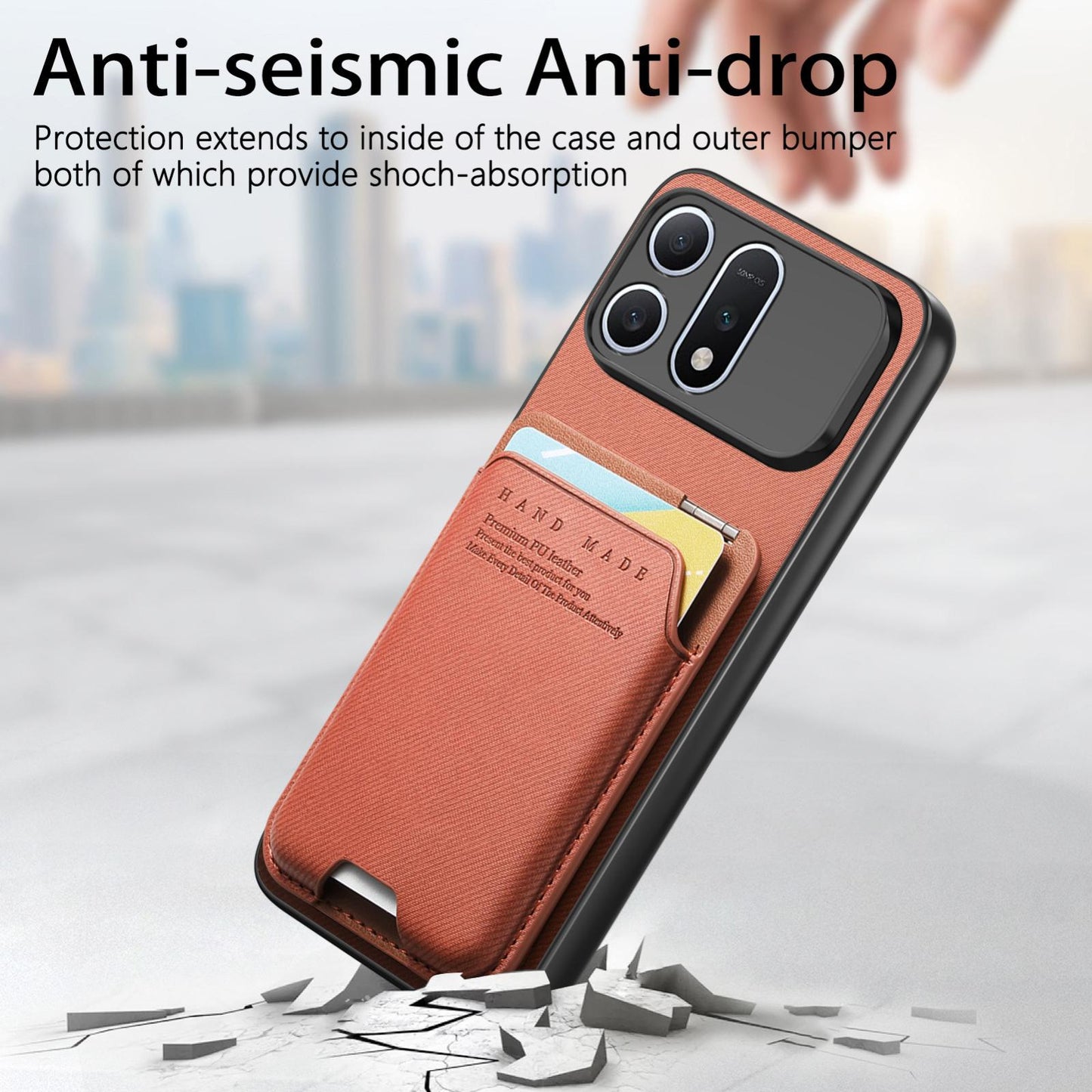 For Honor Win Turbo 5G Twill Fabric Ultra-thin Hinge Card Bag Holder Back Phone Case(Brown)
