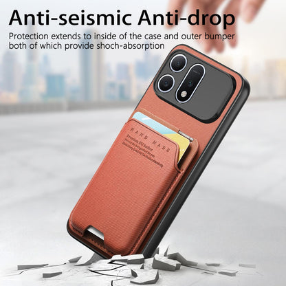 For Honor Win Turbo 5G Twill Fabric Ultra-thin Hinge Card Bag Holder Back Phone Case(Brown)