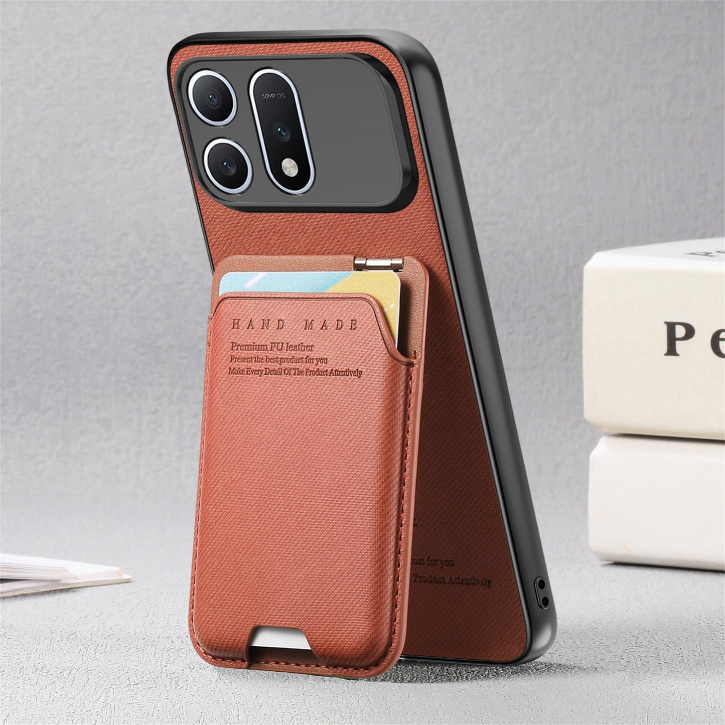 For Honor Win Turbo 5G Twill Fabric Ultra-thin Hinge Card Bag Holder Back Phone Case(Brown)