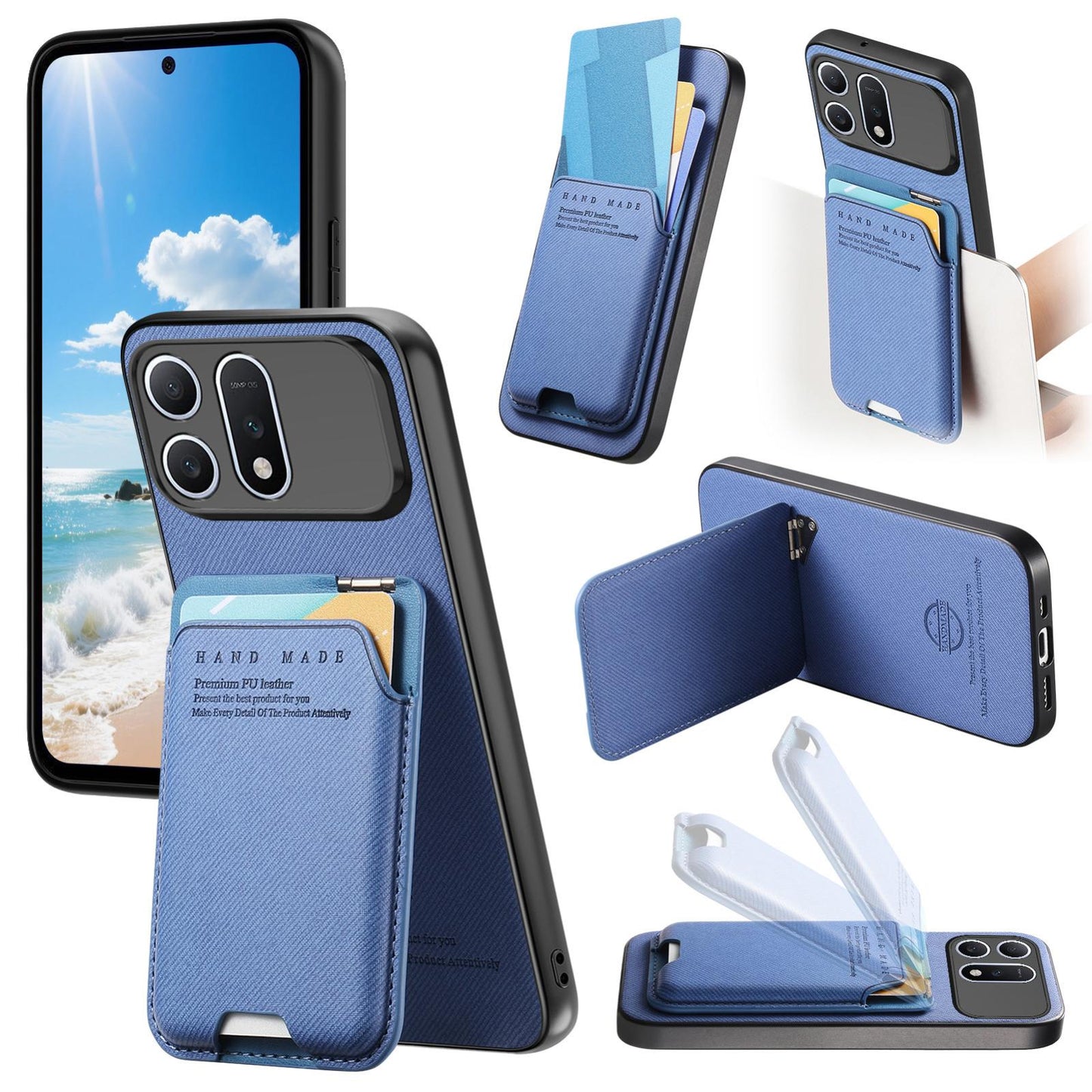 For Honor Win Turbo 5G Twill Fabric Ultra-thin Hinge Card Bag Holder Back Phone Case(Blue)