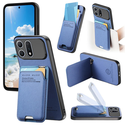 For Honor Win Turbo 5G Twill Fabric Ultra-thin Hinge Card Bag Holder Back Phone Case(Blue)