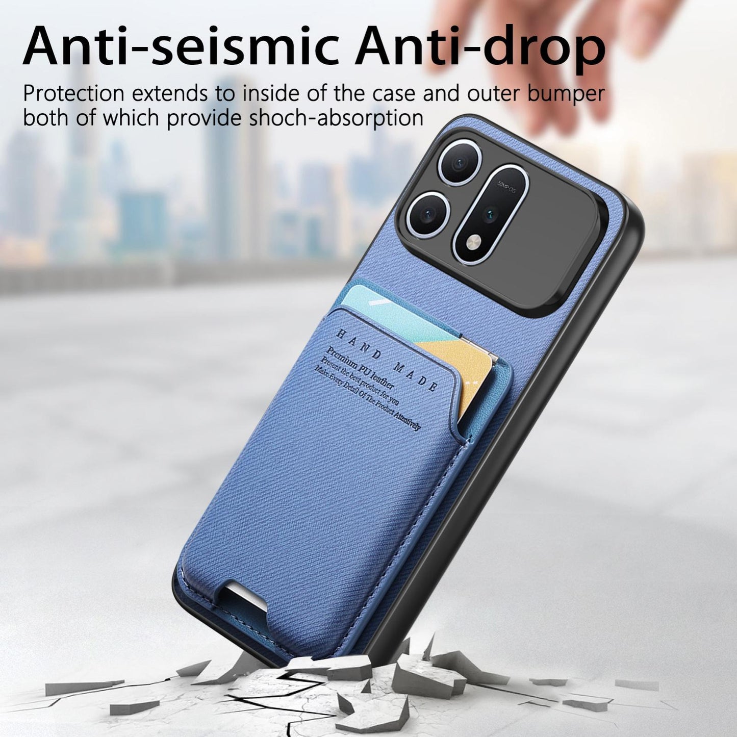For Honor Win Turbo 5G Twill Fabric Ultra-thin Hinge Card Bag Holder Back Phone Case(Blue)