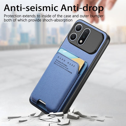 For Honor Win Turbo 5G Twill Fabric Ultra-thin Hinge Card Bag Holder Back Phone Case(Blue)
