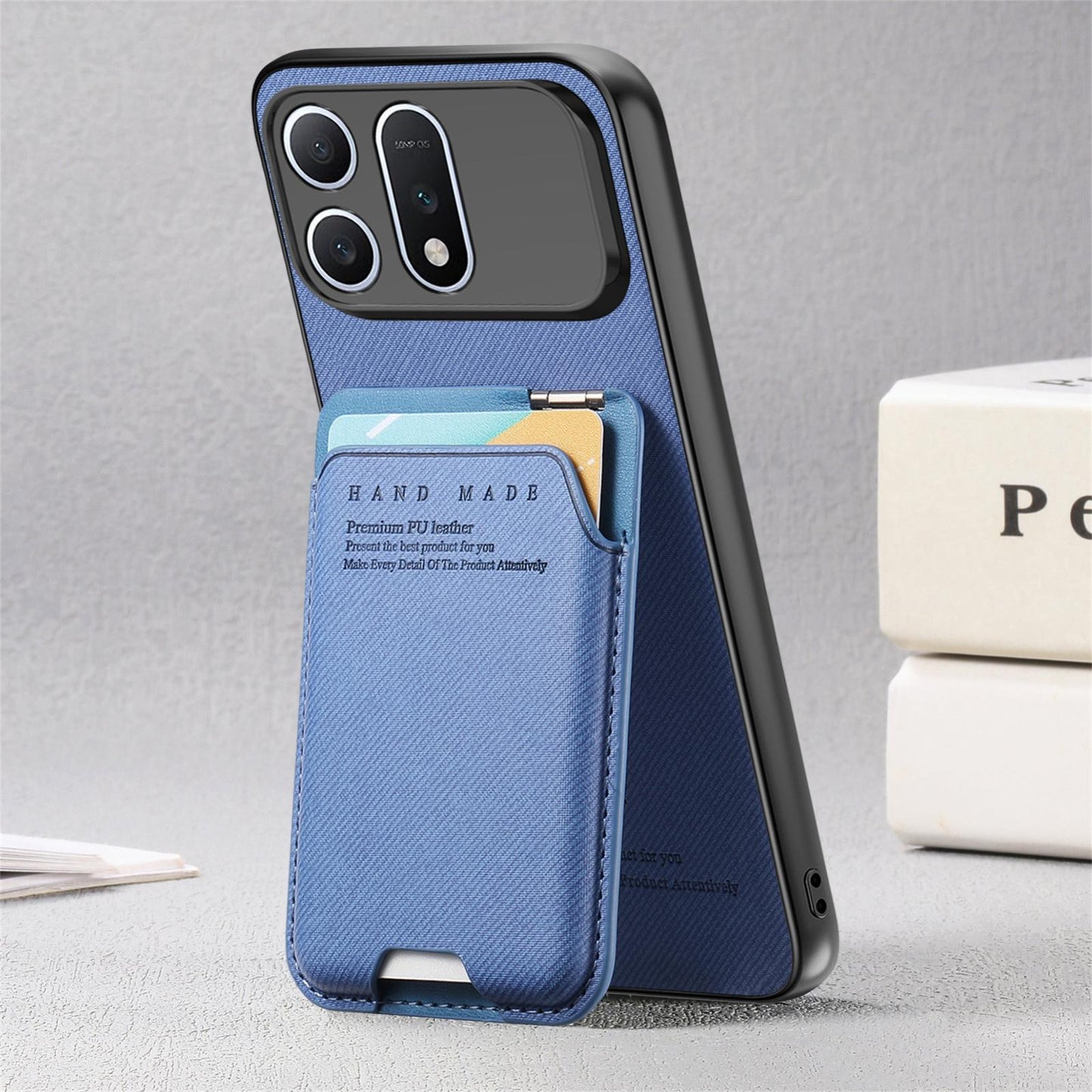 For Honor Win Turbo 5G Twill Fabric Ultra-thin Hinge Card Bag Holder Back Phone Case(Blue)