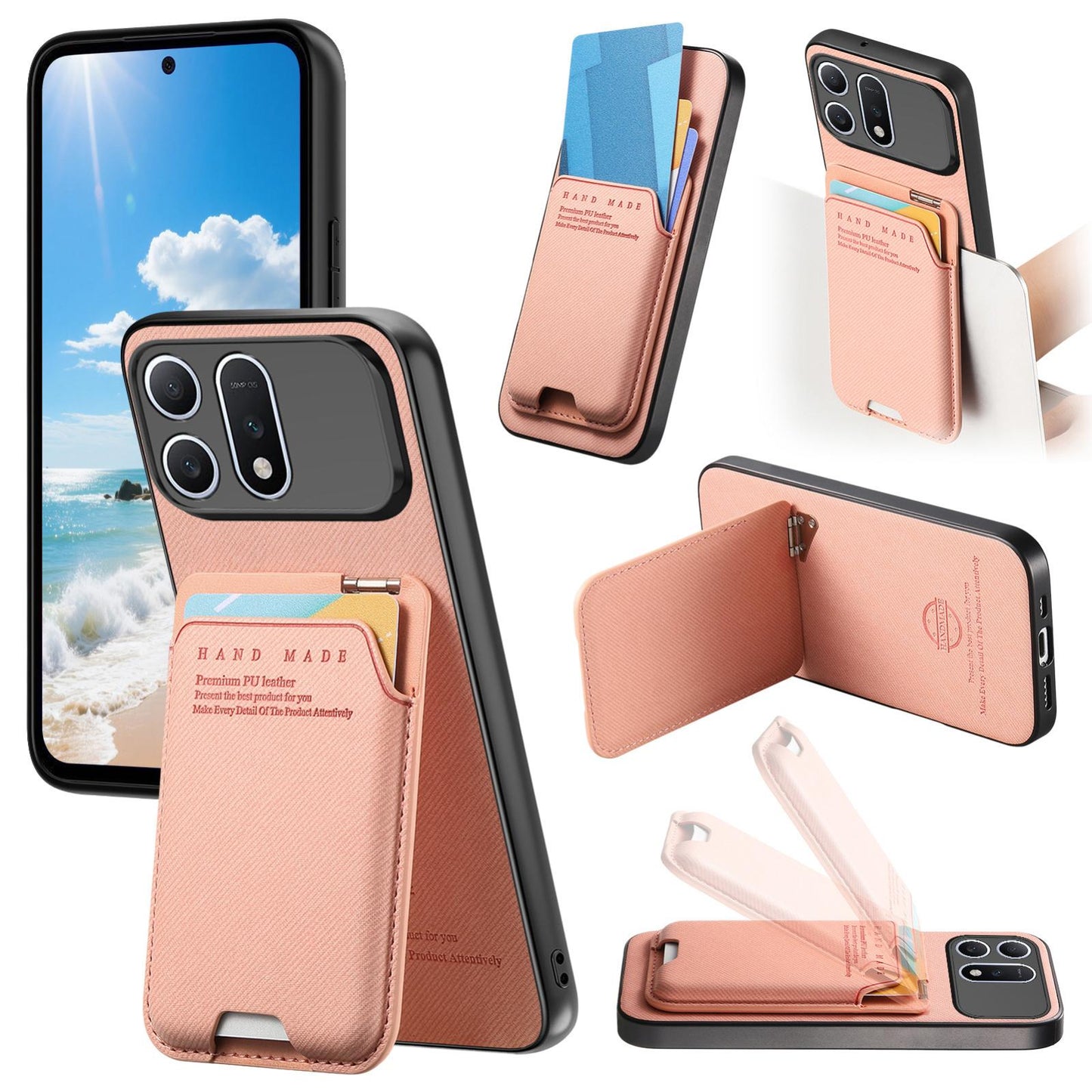 For Honor Win Turbo 5G Twill Fabric Ultra-thin Hinge Card Bag Holder Back Phone Case(Pink)
