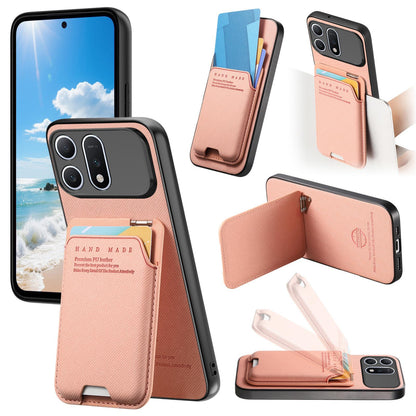 For Honor Win Turbo 5G Twill Fabric Ultra-thin Hinge Card Bag Holder Back Phone Case(Pink)