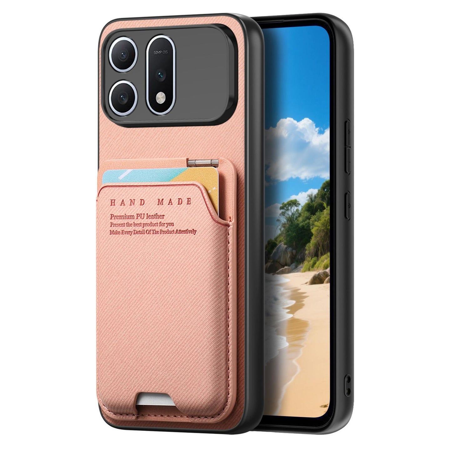 For Honor Win Turbo 5G Twill Fabric Ultra-thin Hinge Card Bag Holder Back Phone Case(Pink)