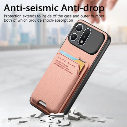For Honor Win Turbo 5G Twill Fabric Ultra-thin Hinge Card Bag Holder Back Phone Case(Pink)