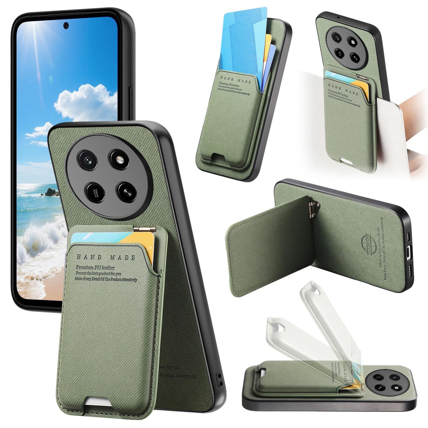 For Honor X80 Pro Max 5G Twill Fabric Ultra-thin Hinge Card Bag Holder Back Phone Case(Green)