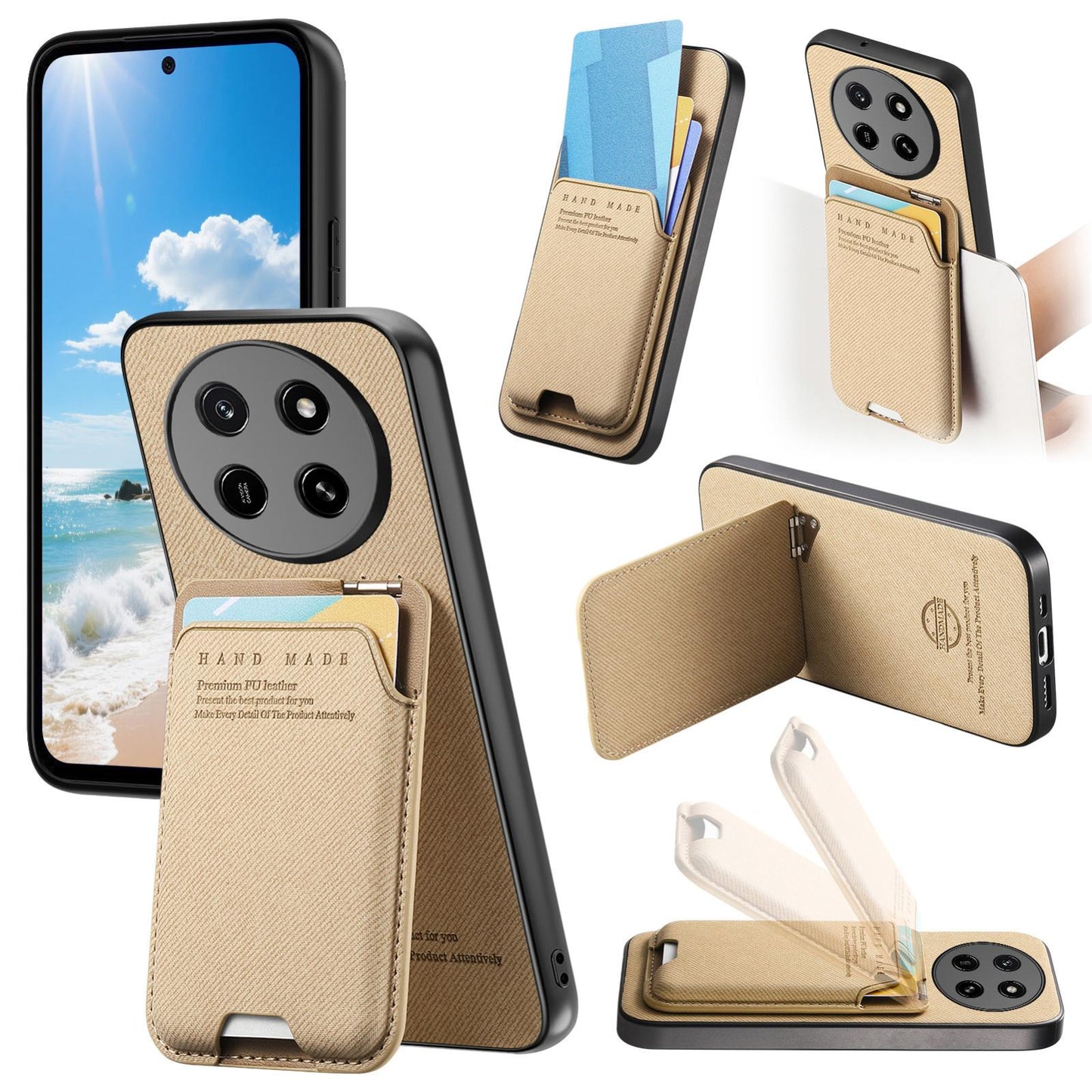 For Honor X80 Pro Max 5G Twill Fabric Ultra-thin Hinge Card Bag Holder Back Phone Case(Khaki)
