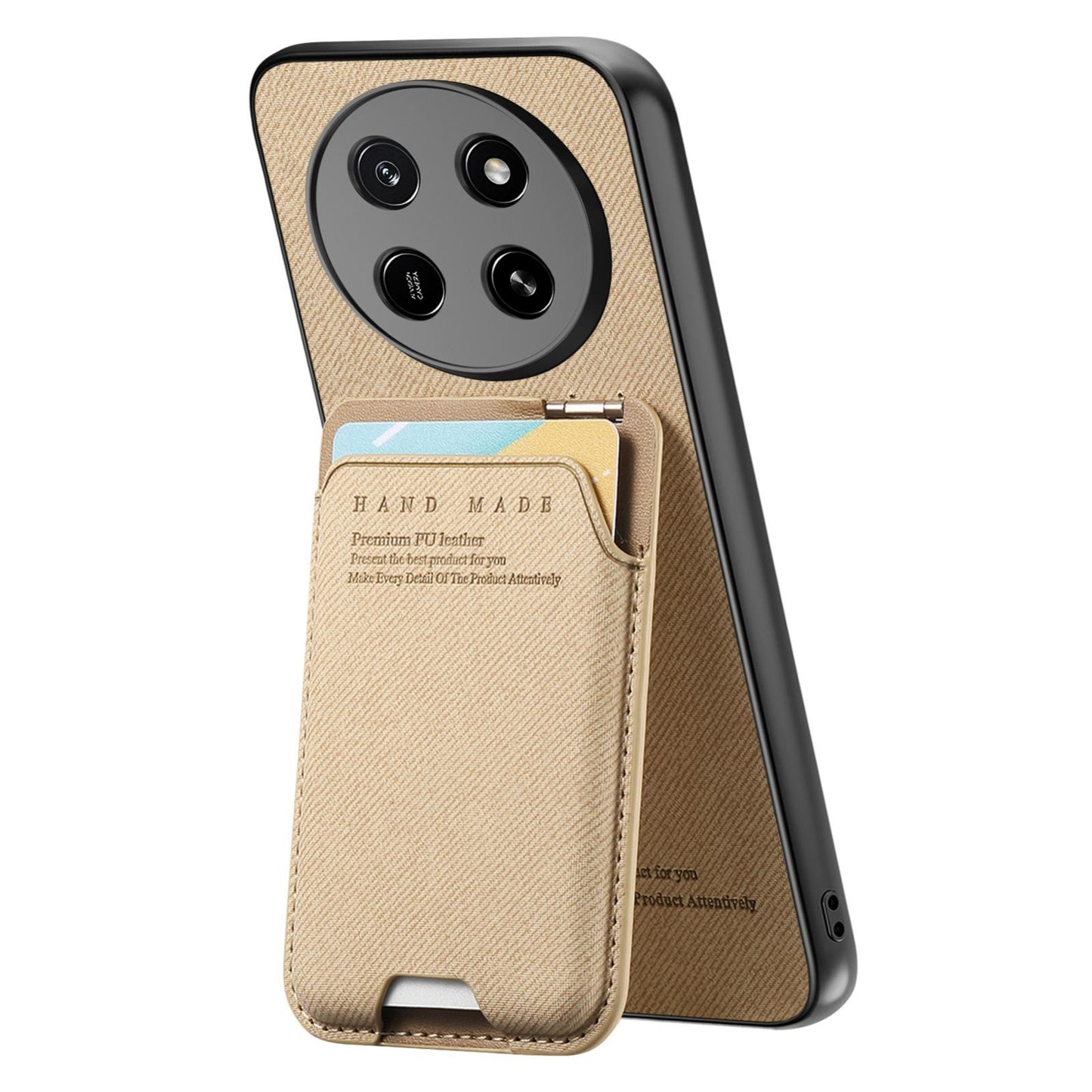 For Honor X80 Pro Max 5G Twill Fabric Ultra-thin Hinge Card Bag Holder Back Phone Case(Khaki)