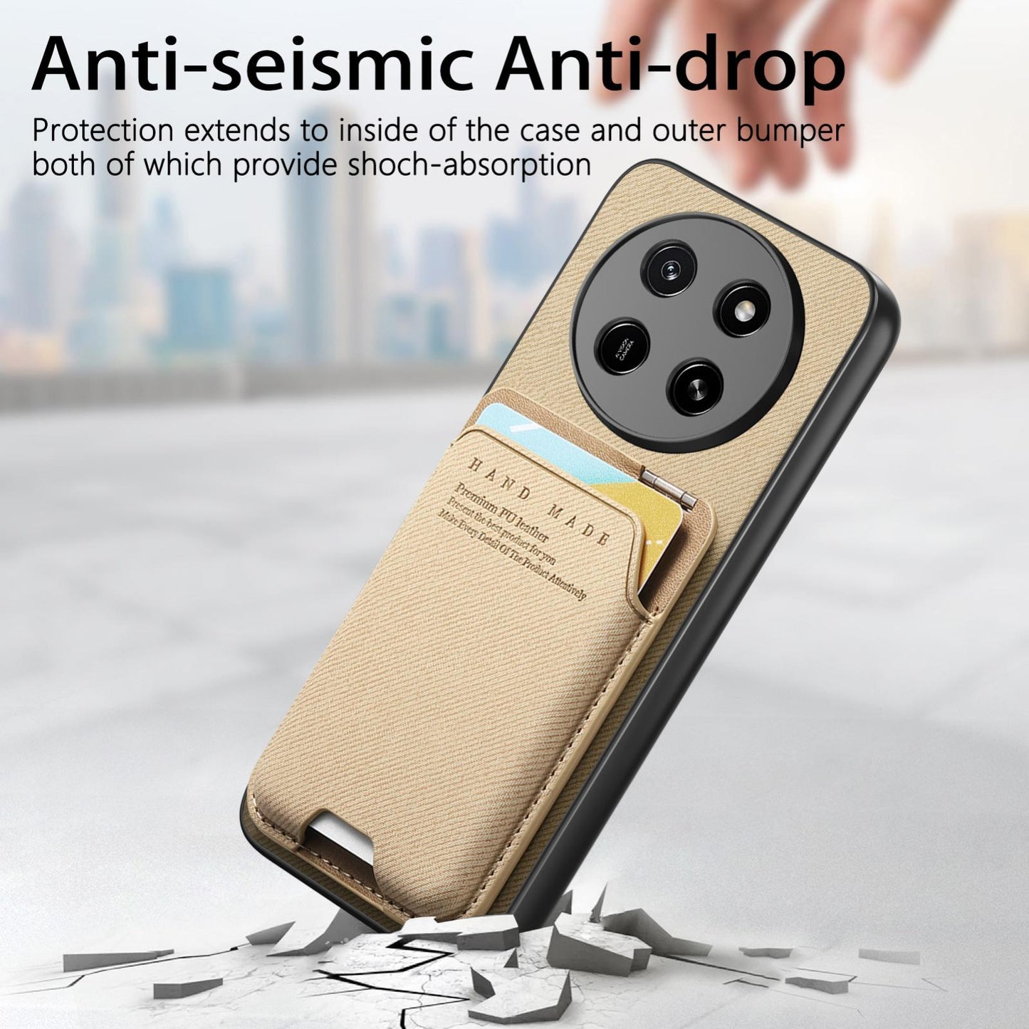 For Honor X80 Pro Max 5G Twill Fabric Ultra-thin Hinge Card Bag Holder Back Phone Case(Khaki)
