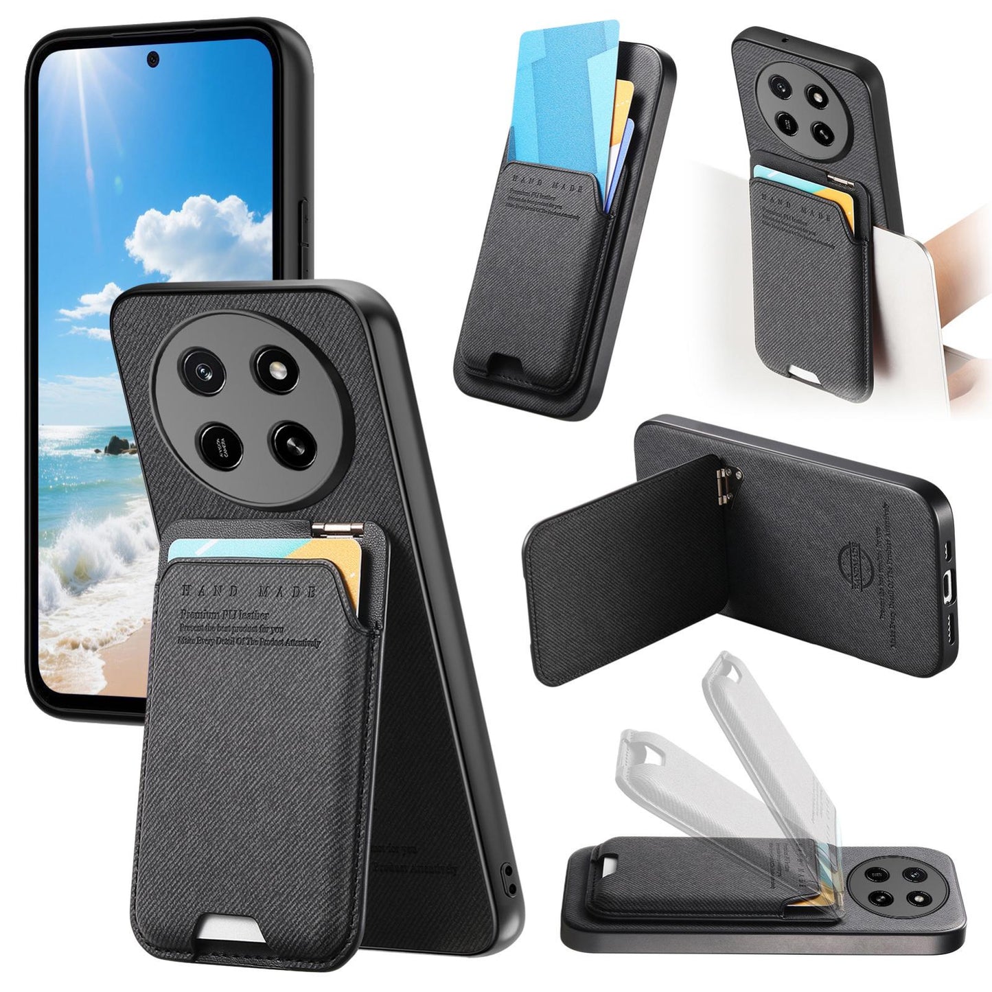 For Honor X80 Pro Max 5G Twill Fabric Ultra-thin Hinge Card Bag Holder Back Phone Case(Black)