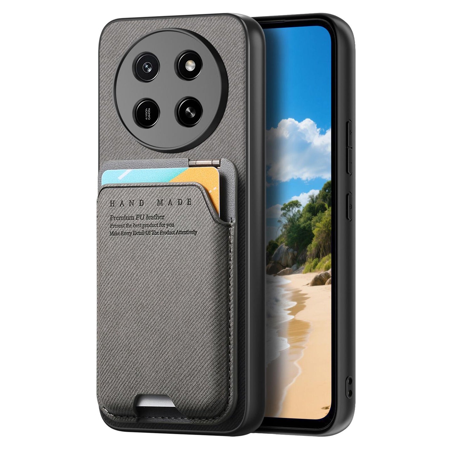 For Honor X80 Pro Max 5G Twill Fabric Ultra-thin Hinge Card Bag Holder Back Phone Case(Gray)