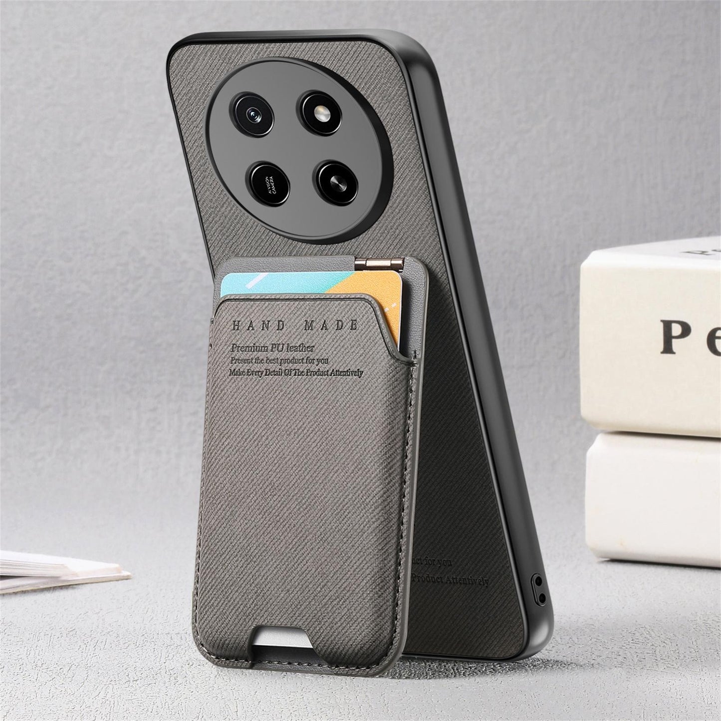 For Honor X80 Pro Max 5G Twill Fabric Ultra-thin Hinge Card Bag Holder Back Phone Case(Gray)