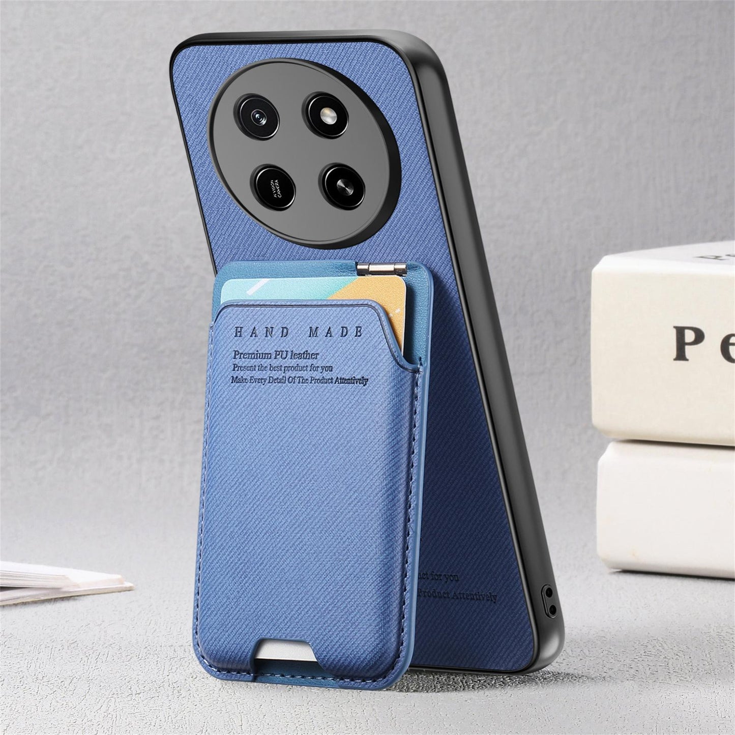 For Honor X80 Pro Max 5G Twill Fabric Ultra-thin Hinge Card Bag Holder Back Phone Case(Blue)