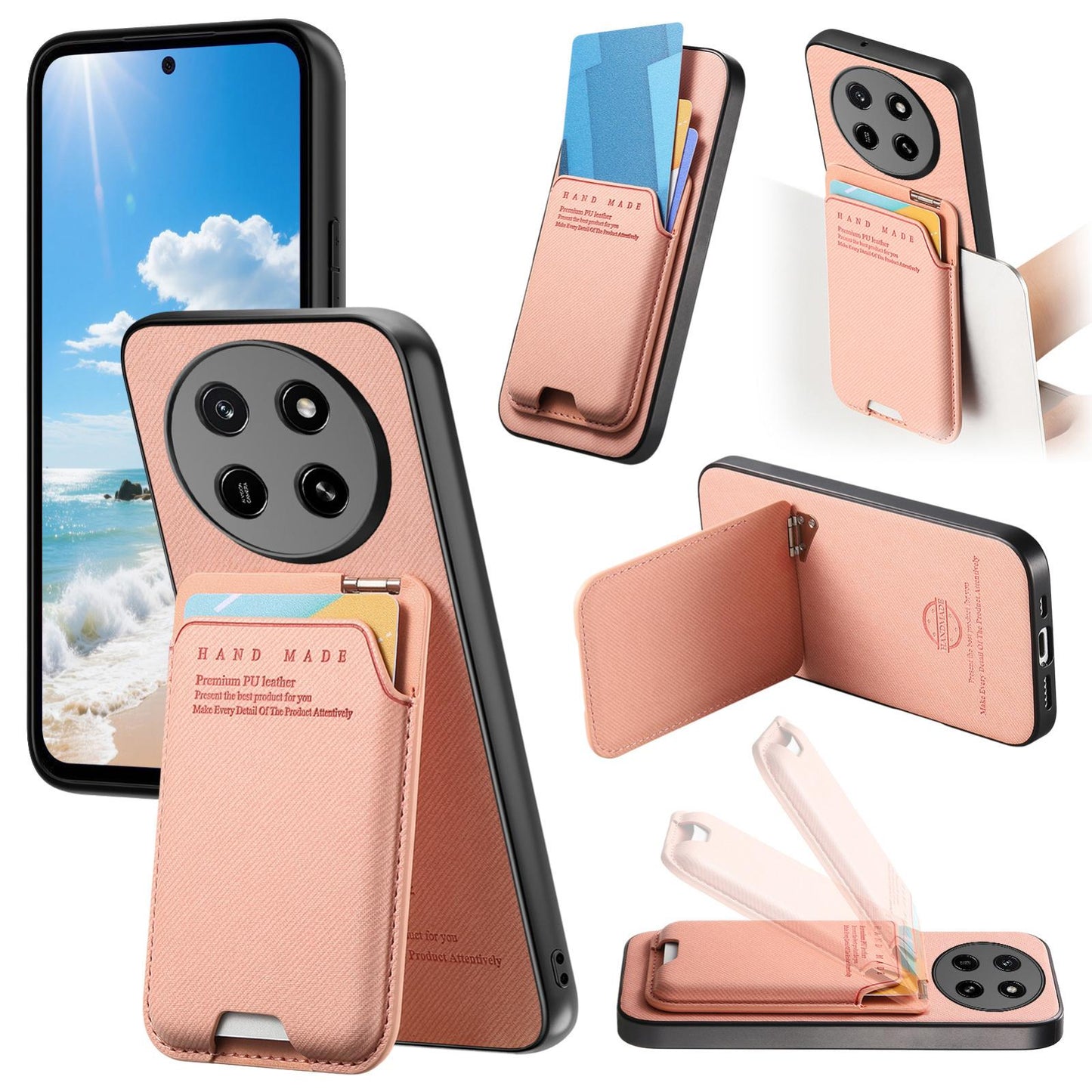For Honor X80 Pro Max 5G Twill Fabric Ultra-thin Hinge Card Bag Holder Back Phone Case(Pink)