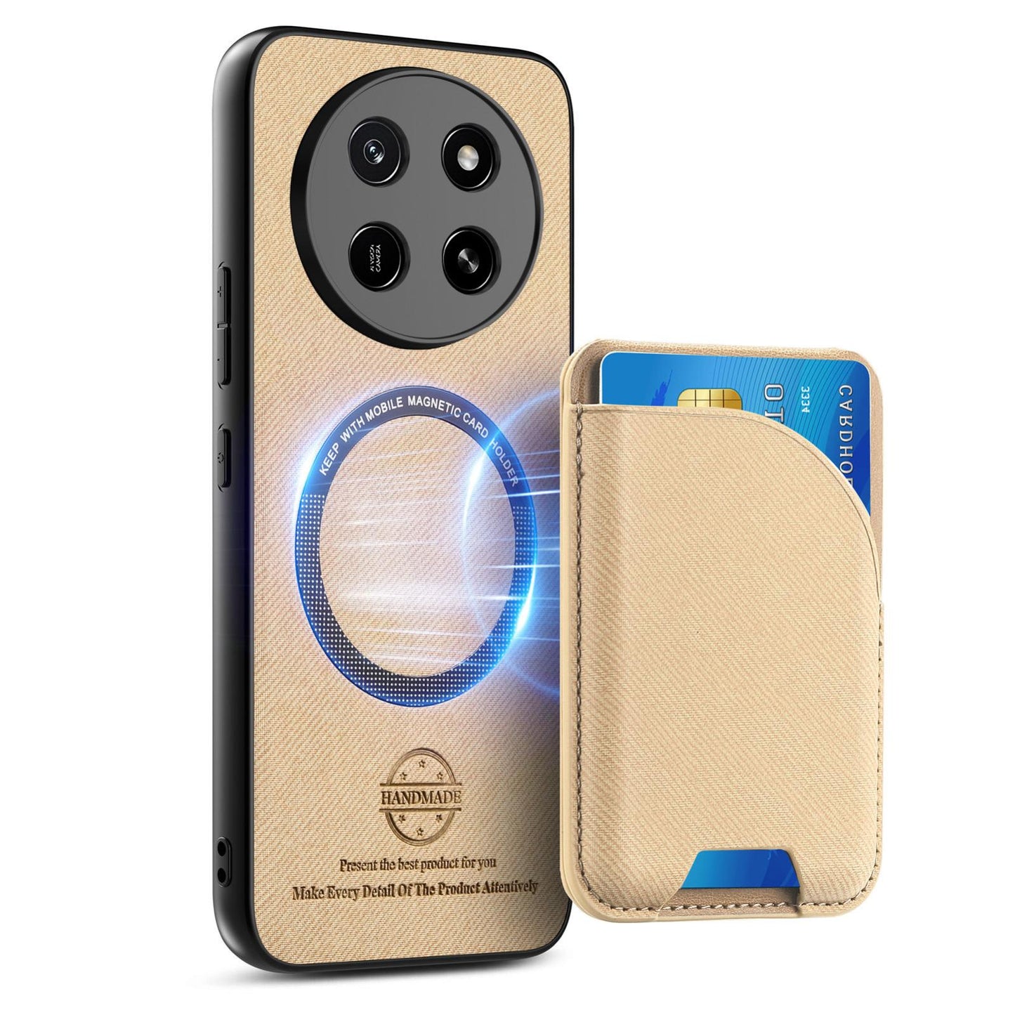 For Honor X80 Pro Max 5G Twill Fabric Leather-Skin Card Bag Magnetic Back Phone Case(Khaki)