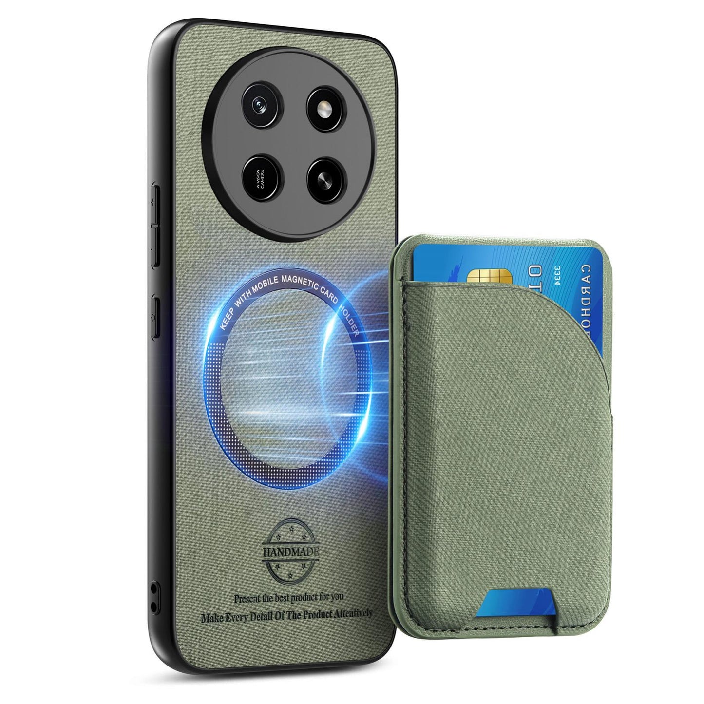 For Honor X80 Pro Max 5G Twill Fabric Leather-Skin Card Bag Magnetic Back Phone Case(Green)
