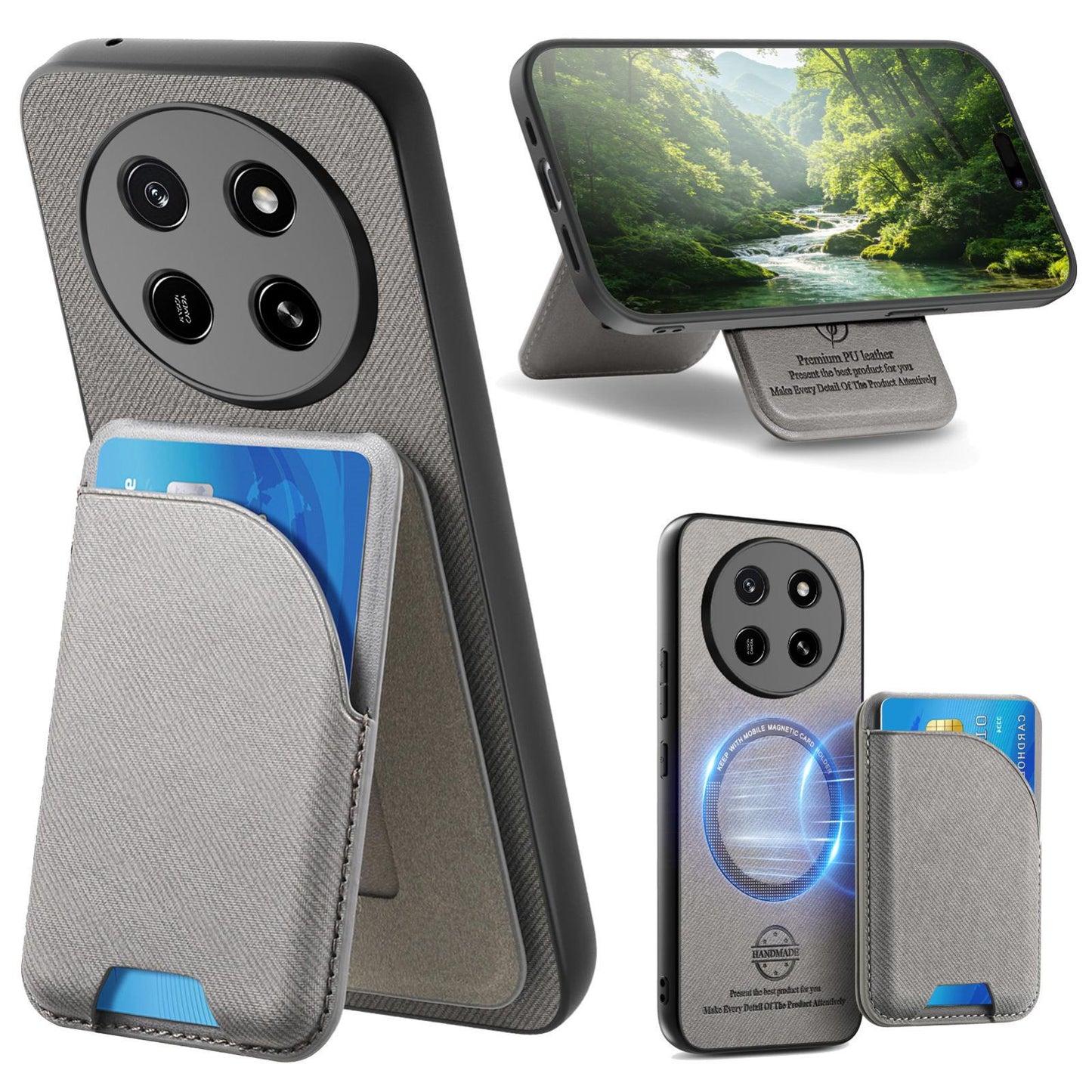 For Honor X80 Pro Max 5G Twill Fabric Leather-Skin Card Bag Magnetic Back Phone Case(Gray)