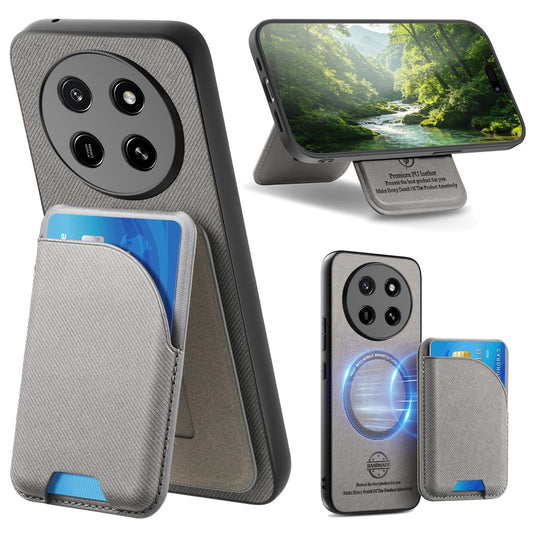 For Honor X80 Pro Max 5G Twill Fabric Leather-Skin Card Bag Magnetic Back Phone Case(Gray)