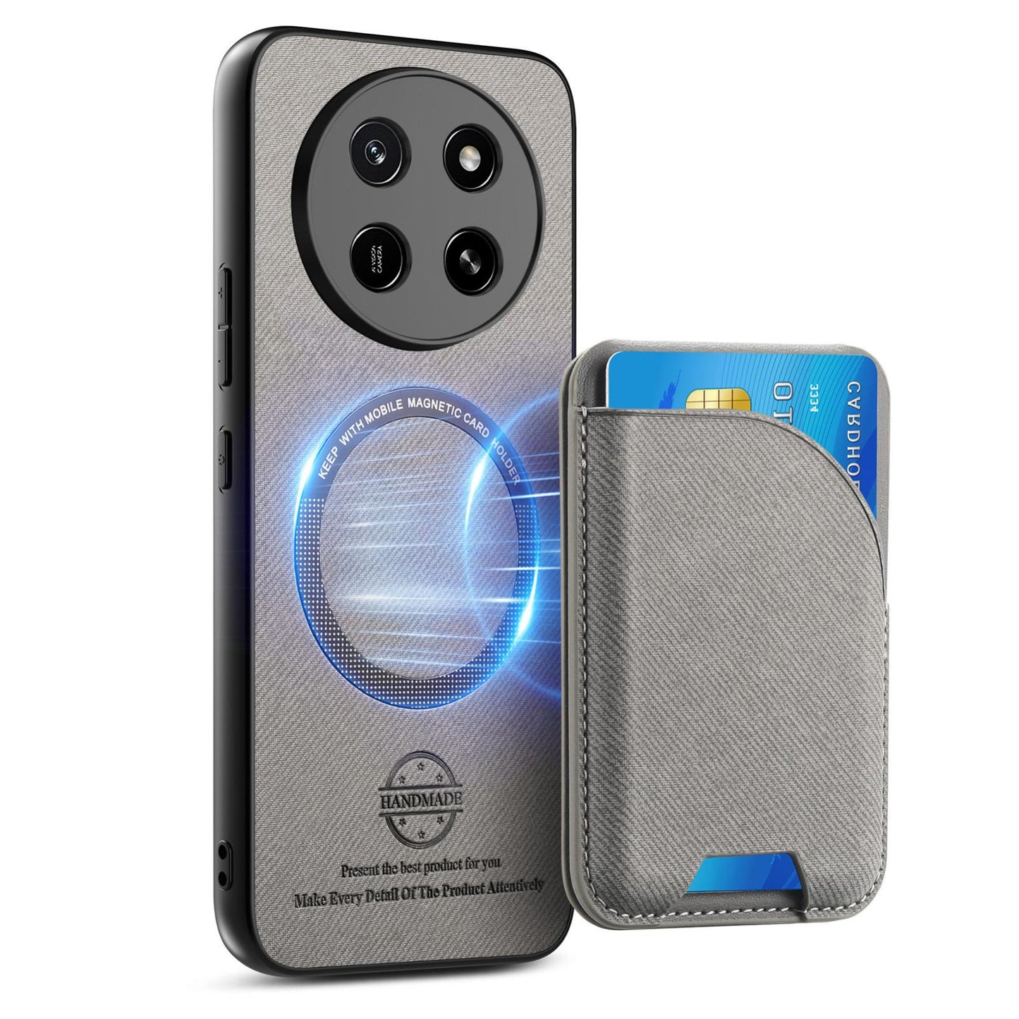 For Honor X80 Pro Max 5G Twill Fabric Leather-Skin Card Bag Magnetic Back Phone Case(Gray)