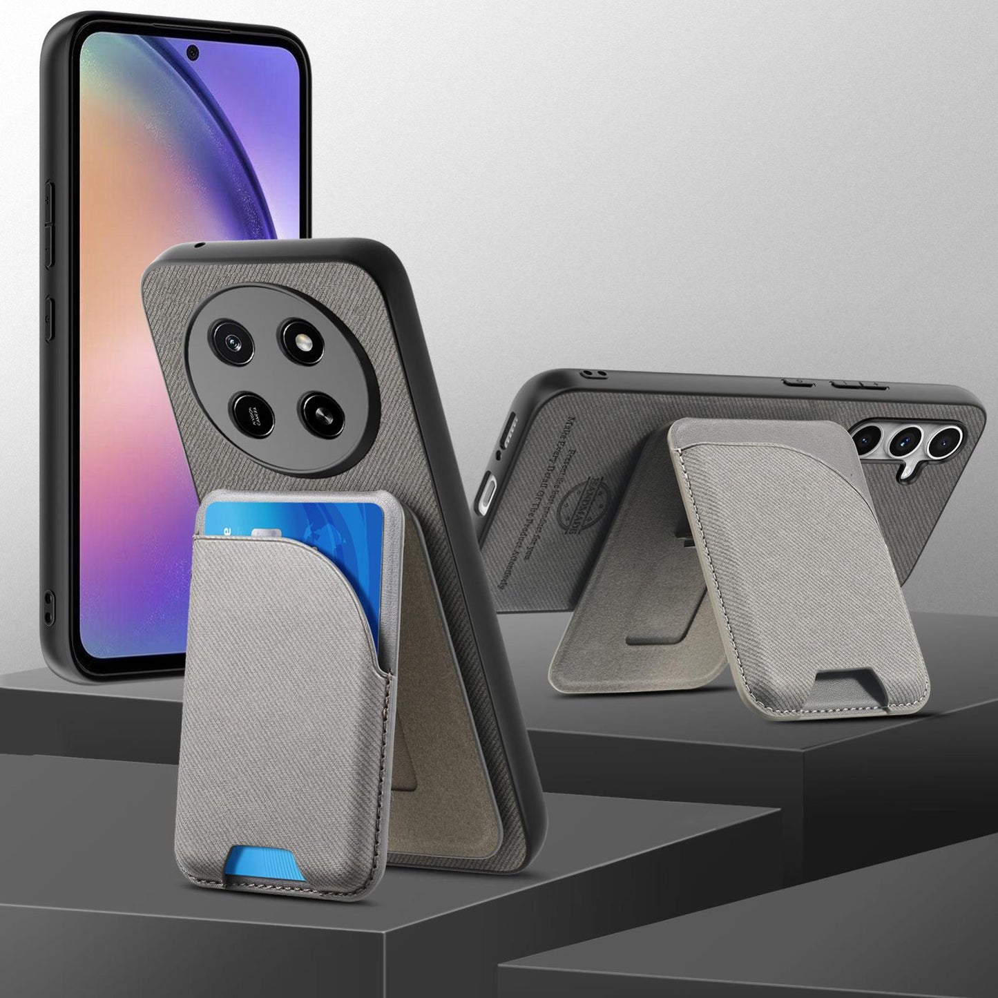 For Honor X80 Pro Max 5G Twill Fabric Leather-Skin Card Bag Magnetic Back Phone Case(Gray)