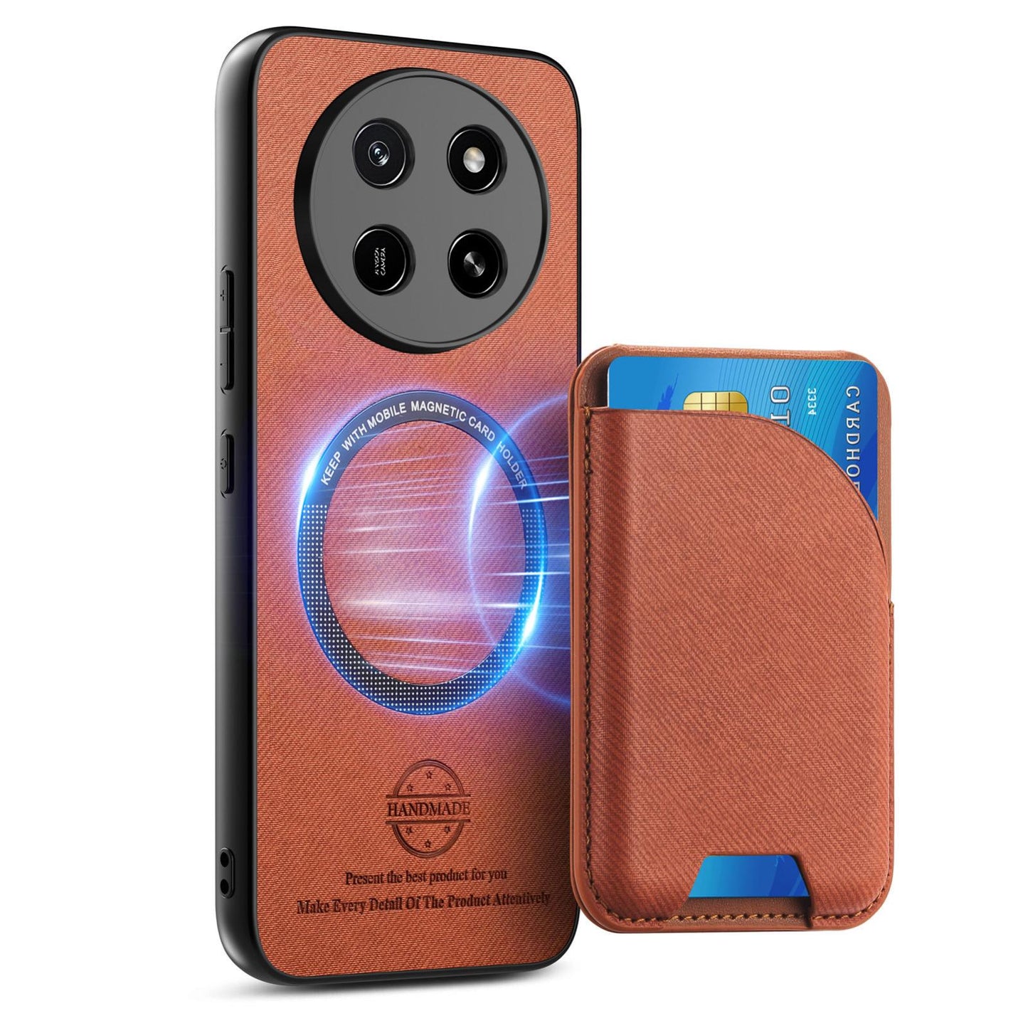 For Honor X80 Pro Max 5G Twill Fabric Leather-Skin Card Bag Magnetic Back Phone Case(Brown)