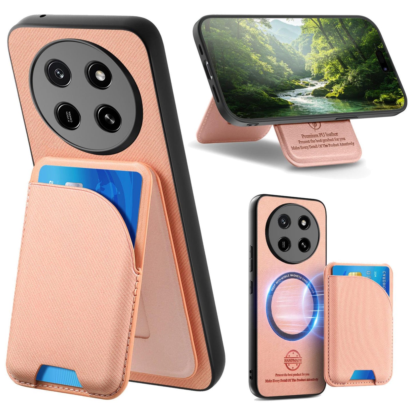For Honor X80 Pro Max 5G Twill Fabric Leather-Skin Card Bag Magnetic Back Phone Case(Pink)