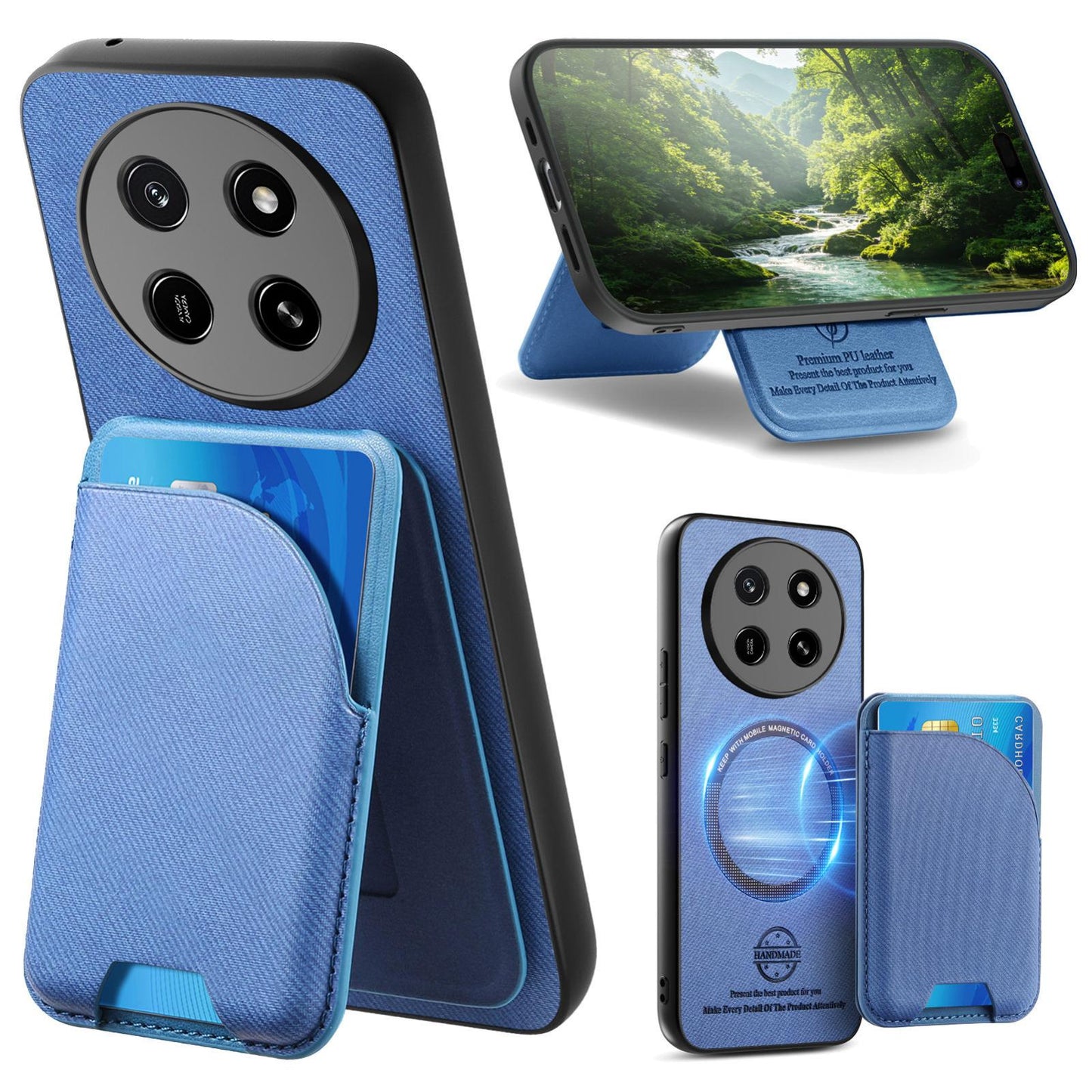 For Honor X80 Pro Max 5G Twill Fabric Leather-Skin Card Bag Magnetic Back Phone Case(Blue)