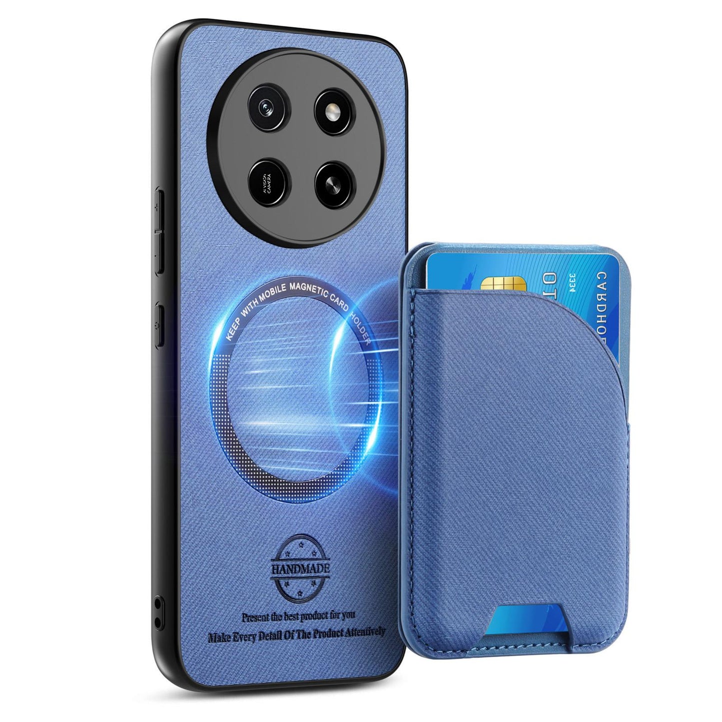 For Honor X80 Pro Max 5G Twill Fabric Leather-Skin Card Bag Magnetic Back Phone Case(Blue)