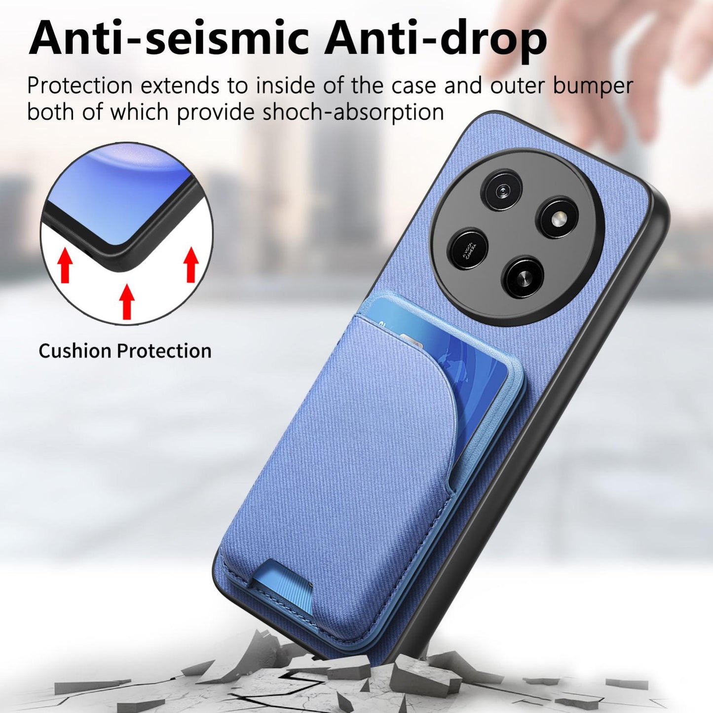 For Honor X80 Pro Max 5G Twill Fabric Leather-Skin Card Bag Magnetic Back Phone Case(Blue)