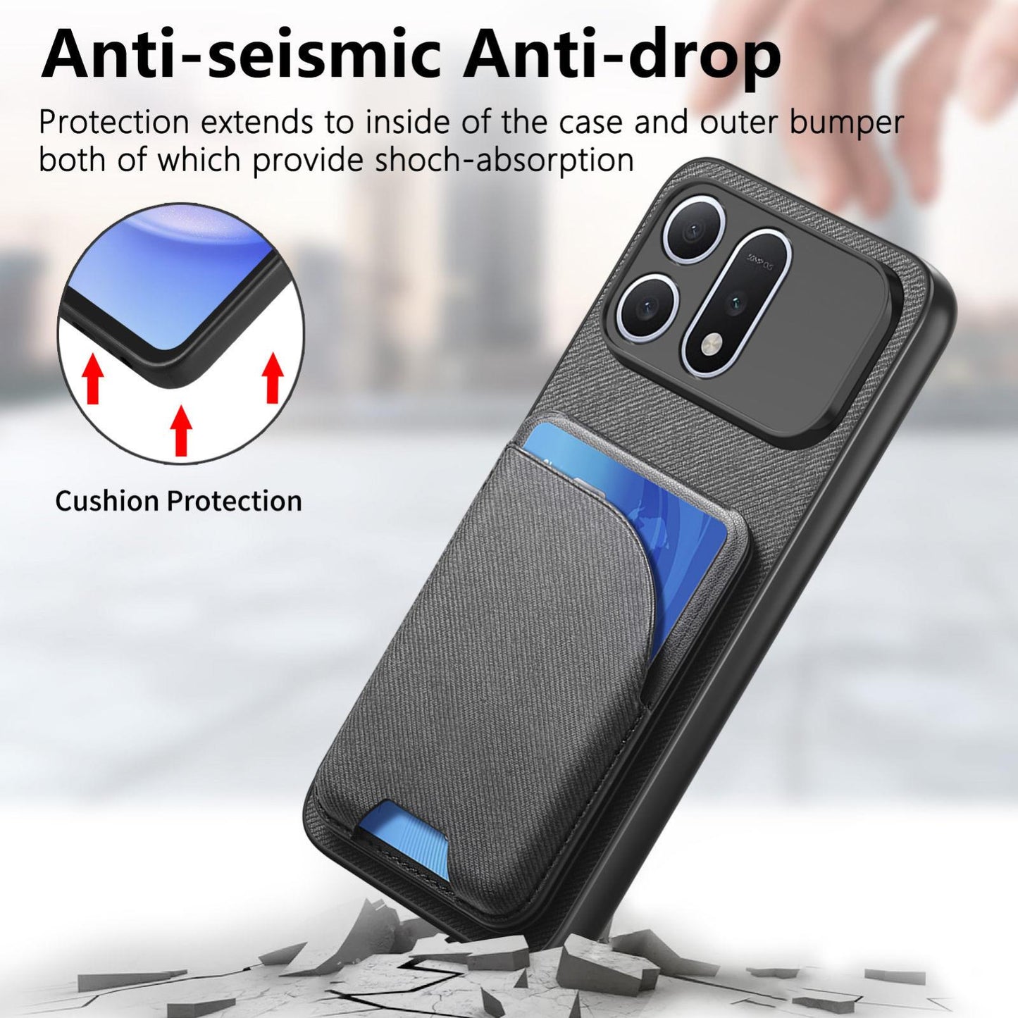 For Honor Win Turbo 5G Twill Fabric Leather-Skin Card Bag Magnetic Back Phone Case(Black)