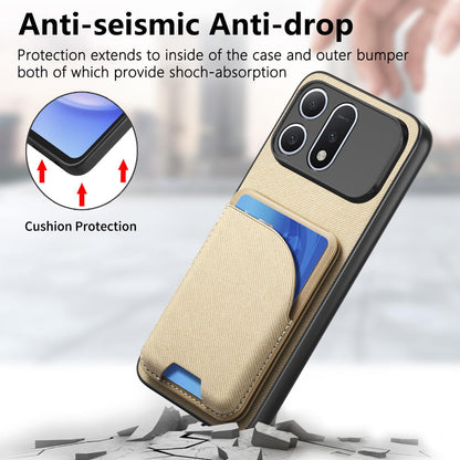 For Honor Win Turbo 5G Twill Fabric Leather-Skin Card Bag Magnetic Back Phone Case(Khaki)