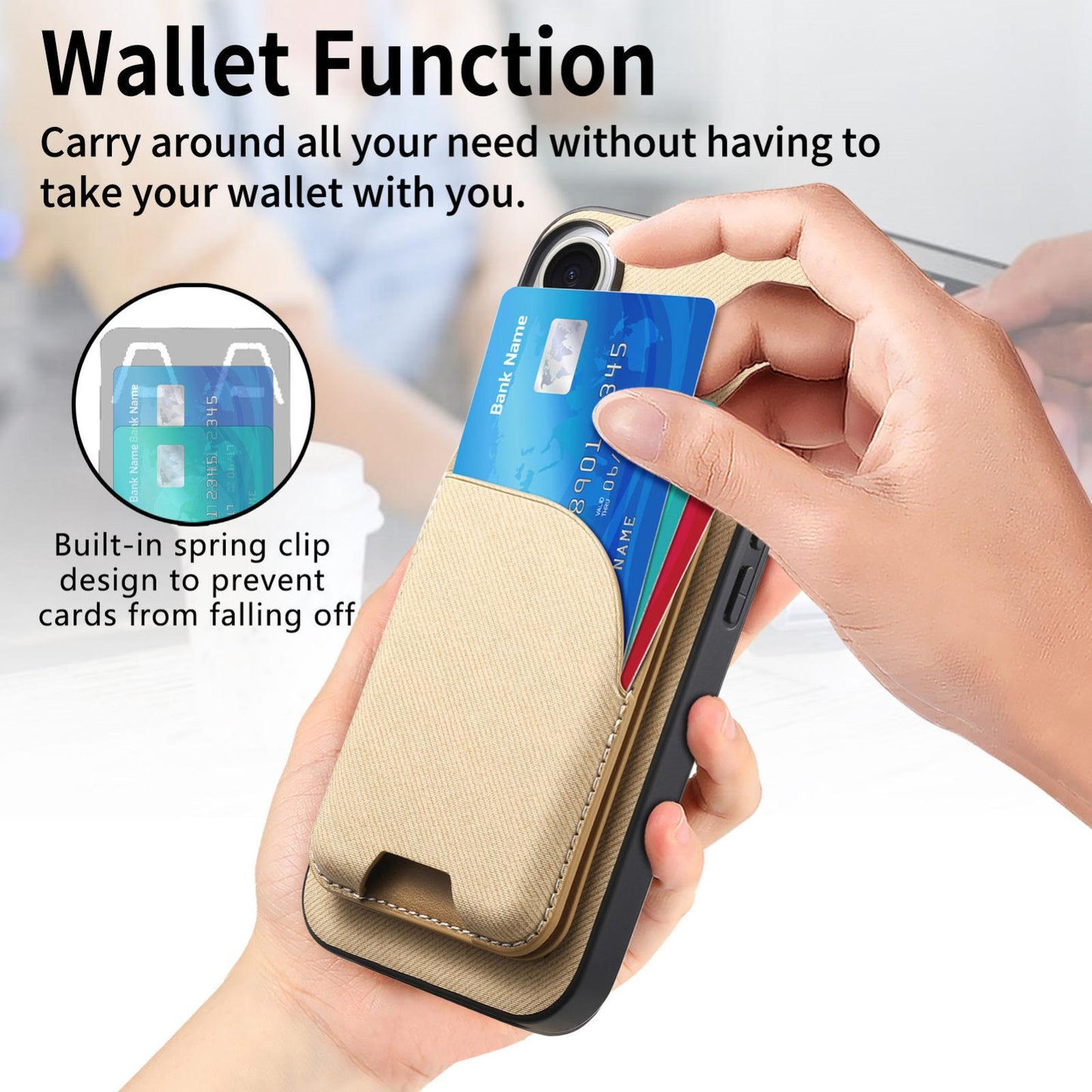 For Honor Win Turbo 5G Twill Fabric Leather-Skin Card Bag Magnetic Back Phone Case(Khaki)