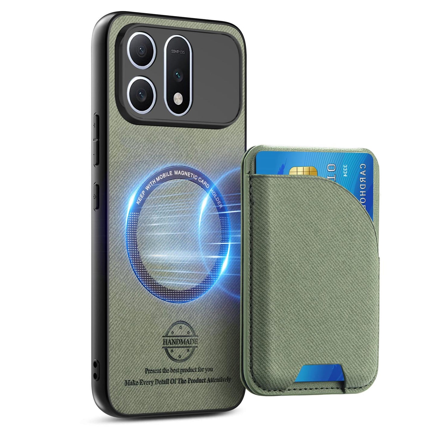 For Honor Win Turbo 5G Twill Fabric Leather-Skin Card Bag Magnetic Back Phone Case(Green)