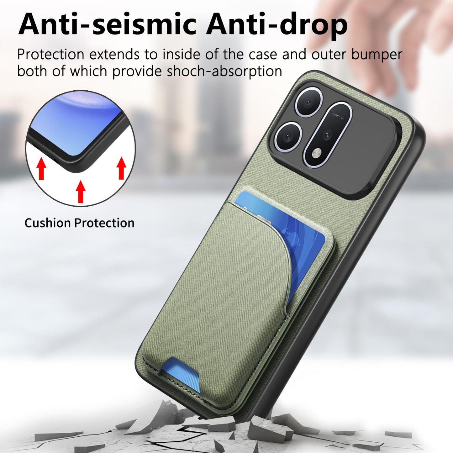 For Honor Win Turbo 5G Twill Fabric Leather-Skin Card Bag Magnetic Back Phone Case(Green)