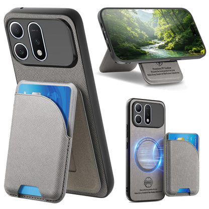 For Honor Win Turbo 5G Twill Fabric Leather-Skin Card Bag Magnetic Back Phone Case(Gray)