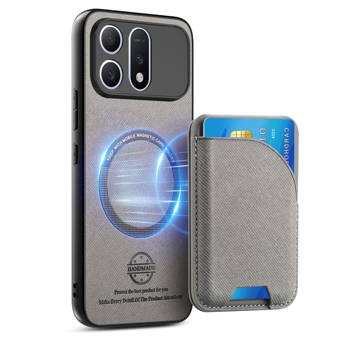 For Honor Win Turbo 5G Twill Fabric Leather-Skin Card Bag Magnetic Back Phone Case(Gray)