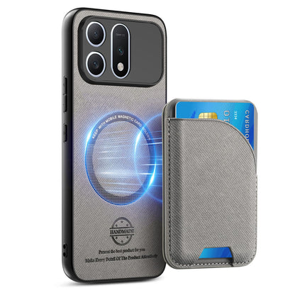 For Honor Win Turbo 5G Twill Fabric Leather-Skin Card Bag Magnetic Back Phone Case(Gray)