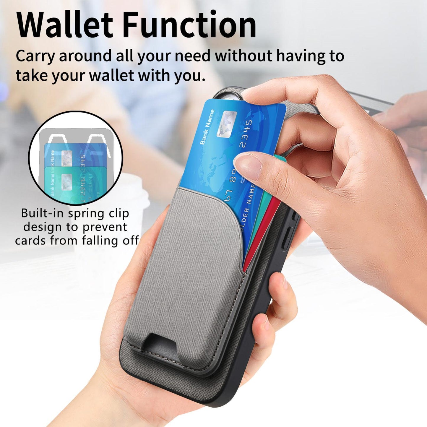 For Honor Win Turbo 5G Twill Fabric Leather-Skin Card Bag Magnetic Back Phone Case(Gray)