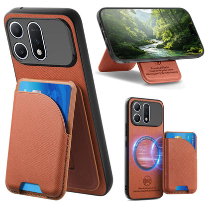 For Honor Win Turbo 5G Twill Fabric Leather-Skin Card Bag Magnetic Back Phone Case(Brown)
