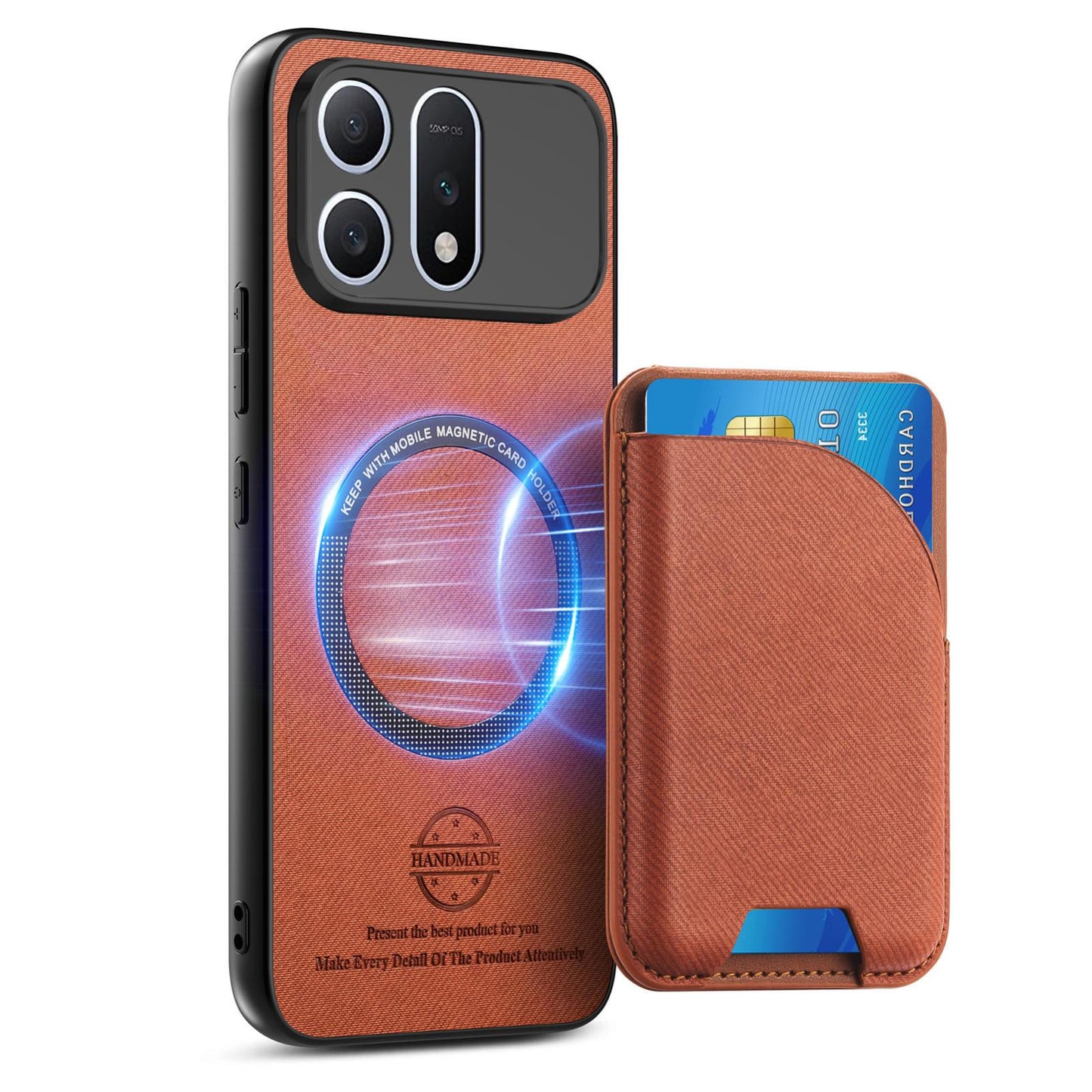 For Honor Win Turbo 5G Twill Fabric Leather-Skin Card Bag Magnetic Back Phone Case(Brown)