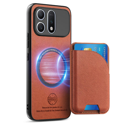For Honor Win Turbo 5G Twill Fabric Leather-Skin Card Bag Magnetic Back Phone Case(Brown)